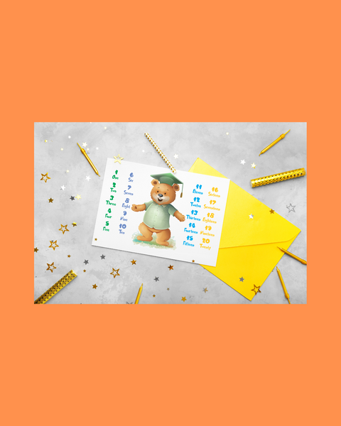 Printable 123 educational poster numbers 1–20 digital download gift idea
