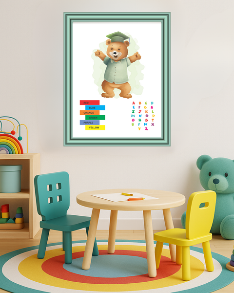 Printable Ed the Ted ABC & Colours Educational Poster (Digital Download) | A–Z Letters with Colours | A3, A4 & 8×10″
