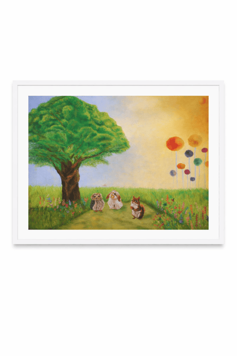 Printable Enchanted Countryside Oil Painting Print (Instant Download) | Majestic Oak, Woodland Animals | A3, A4 & 8×10″ | Canvas & Quill