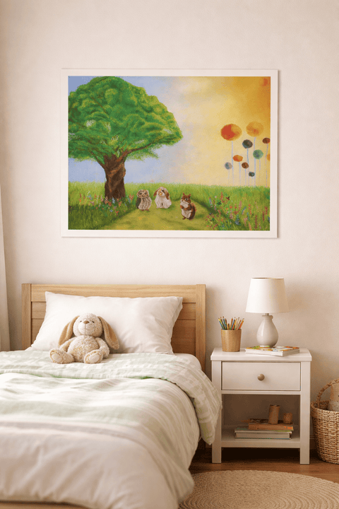 Printable Enchanted Countryside Oil Painting Print (Instant Download) | Majestic Oak, Woodland Animals | A3, A4 & 8×10″ | Canvas & Quill
