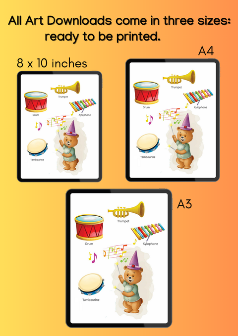 Printable music instrument wall art A3, A4 & 8 xx 10"