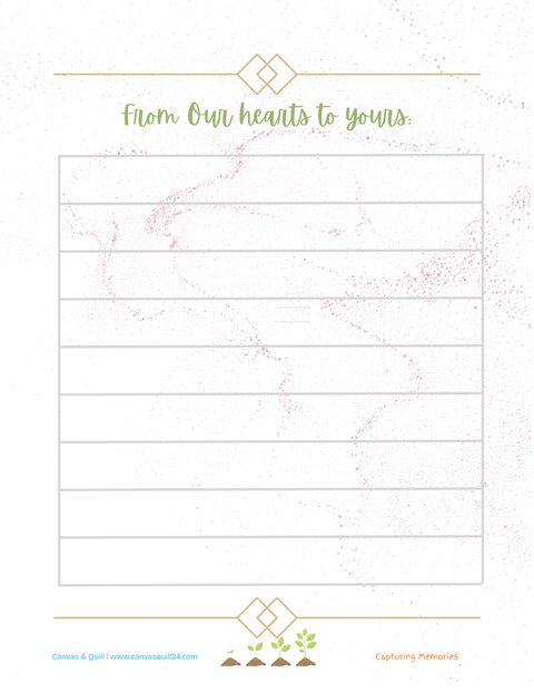 From Our Hearts to yours opening page in premium pregnancy journal
