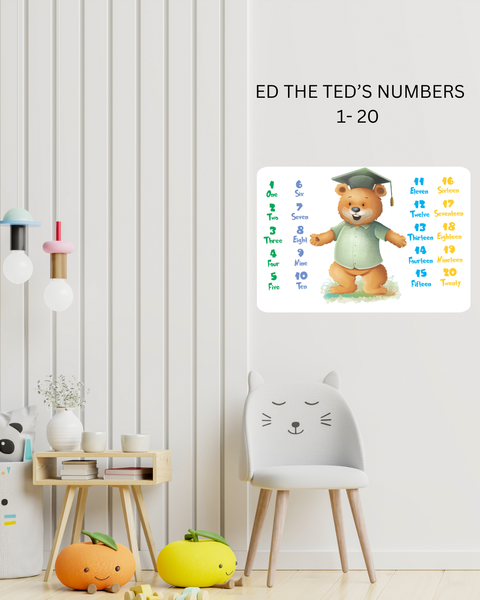 Ed the Ted Numbers 1-20 Educational Poster – Nursery Wall Art
