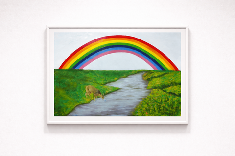 Printable Rainbow Magic Oil Painting Print (Instant Download) | Deer by Stream | A3, A4 & 8×10″ | Canvas & Quill