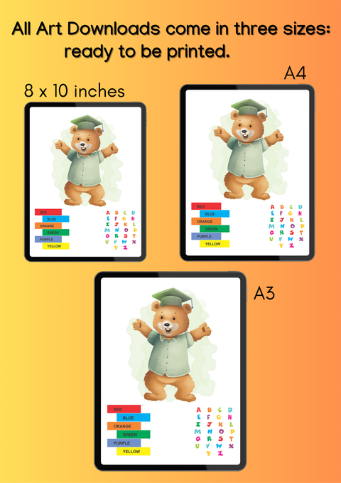 Printable ABC and colours poster digital download A3, A4 & 8 x10"
