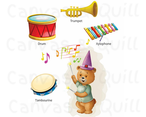 Ed The Ted Musical Instrument Poster - Colourful Printable Wall Art for Children. Perfect for Nursery Decor. Classrooms and Screen-Free Music Learning.