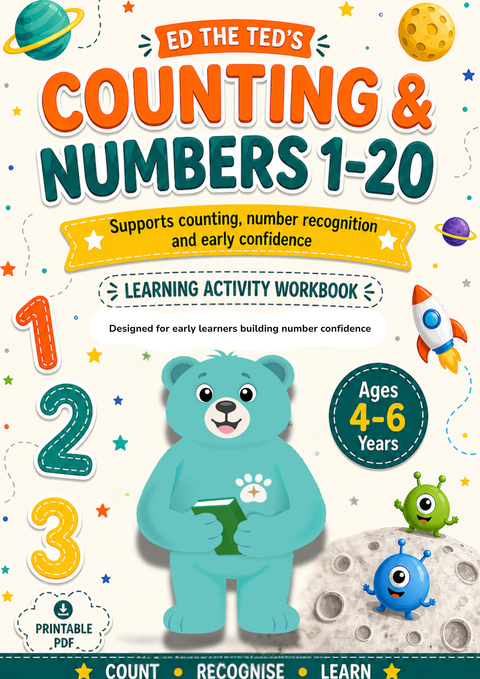 Counting & Numbers 1–20 Workbook for Children (Ages 4–6) | Number Recognition & Early Maths Confidence | Ed the Ted™