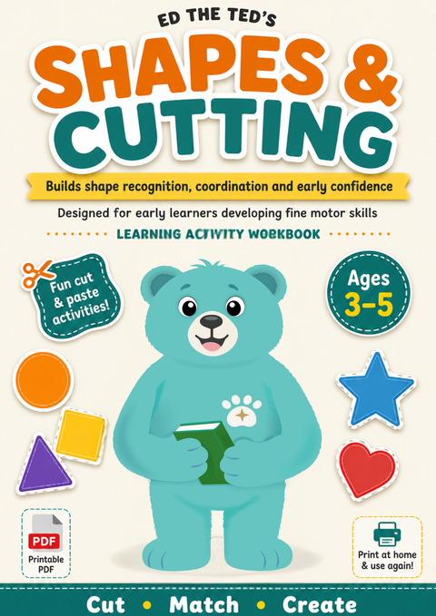 Shapes Workbook for Children (Ages 3–5) | Matching, Problem Solving, Cutting & Gluing | Ed the Ted™