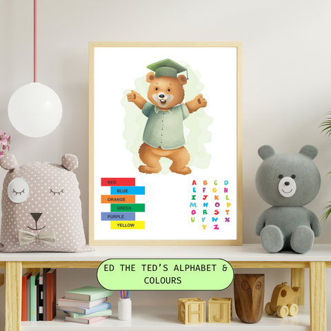 Printable Ed the Ted ABC & Colours Educational Poster (Digital Download) | A–Z Letters with Colours | A3, A4 & 8×10″