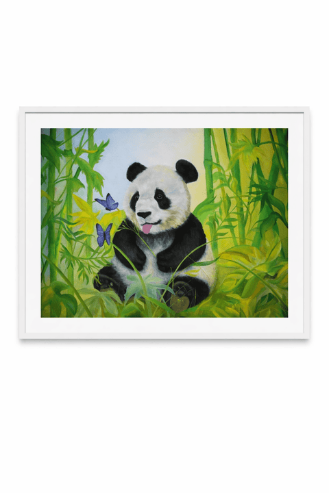 Printable Panda Paradise Oil Painting Print (Instant Download) | Playful Panda Cub in Bamboo Forest | A3, A4 & 8×10″ | Canvas & Quill