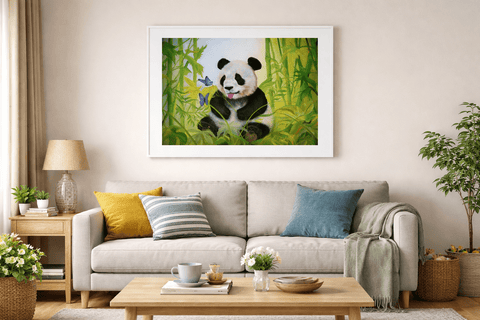 Printable Panda Paradise Oil Painting Print (Instant Download) | Playful Panda Cub in Bamboo Forest | A3, A4 & 8×10″ | Canvas & Quill