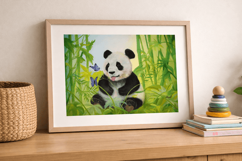 Printable Panda Paradise Oil Painting Print (Instant Download) | Playful Panda Cub in Bamboo Forest | A3, A4 & 8×10″ | Canvas & Quill