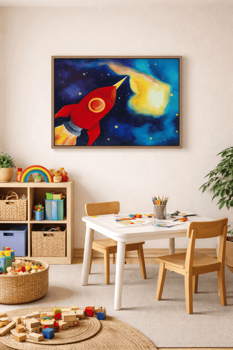 Printable Galactic Explorer Oil Painting Print (Instant Download) | Rocket Launch, Galaxy Art | A3, A4, 8×10  | Canvas & Quill
