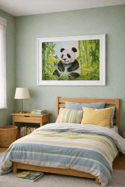 Printable Panda Paradise Oil Painting Print (Instant Download) | Playful Panda Cub in Bamboo Forest | A3, A4 & 8×10″ | Canvas & Quill
