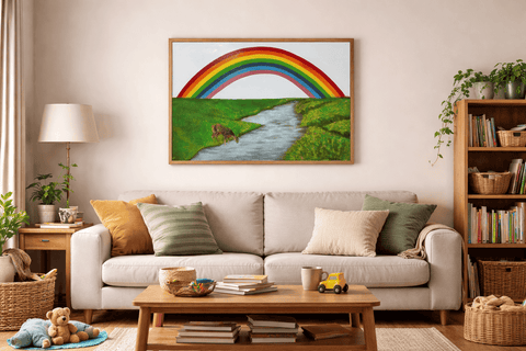 Printable Rainbow Magic Oil Painting Print (Instant Download) | Deer by Stream | A3, A4 & 8×10″ | Canvas & Quill