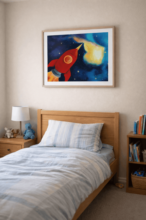 Printable Galactic Explorer Oil Painting Print (Instant Download) | Rocket Launch, Galaxy Art | A3, A4, 8×10  | Canvas & Quill
