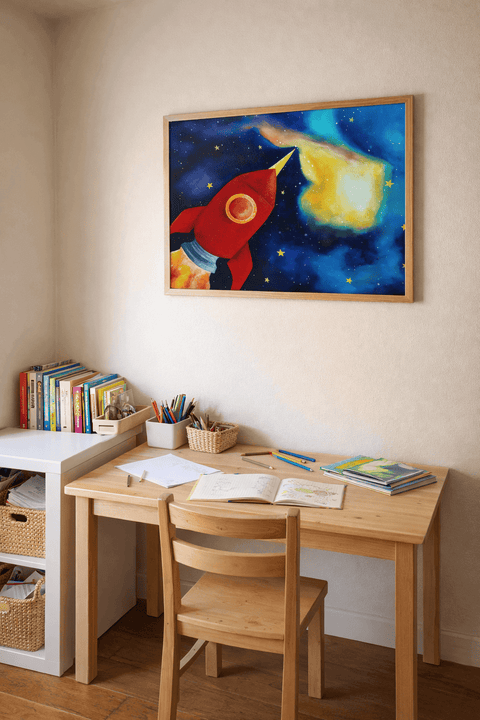 Printable Galactic Explorer Oil Painting Print (Instant Download) | Rocket Launch, Galaxy Art | A3, A4, 8×10  | Canvas & Quill